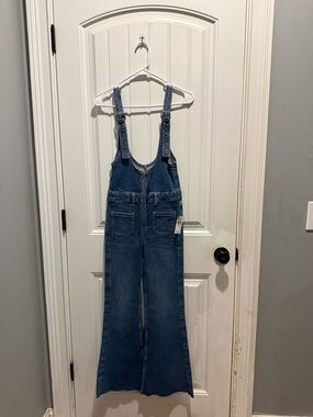 American Eagle Outfitters Blue Denim Wide-Leg Overalls Jumpsuit